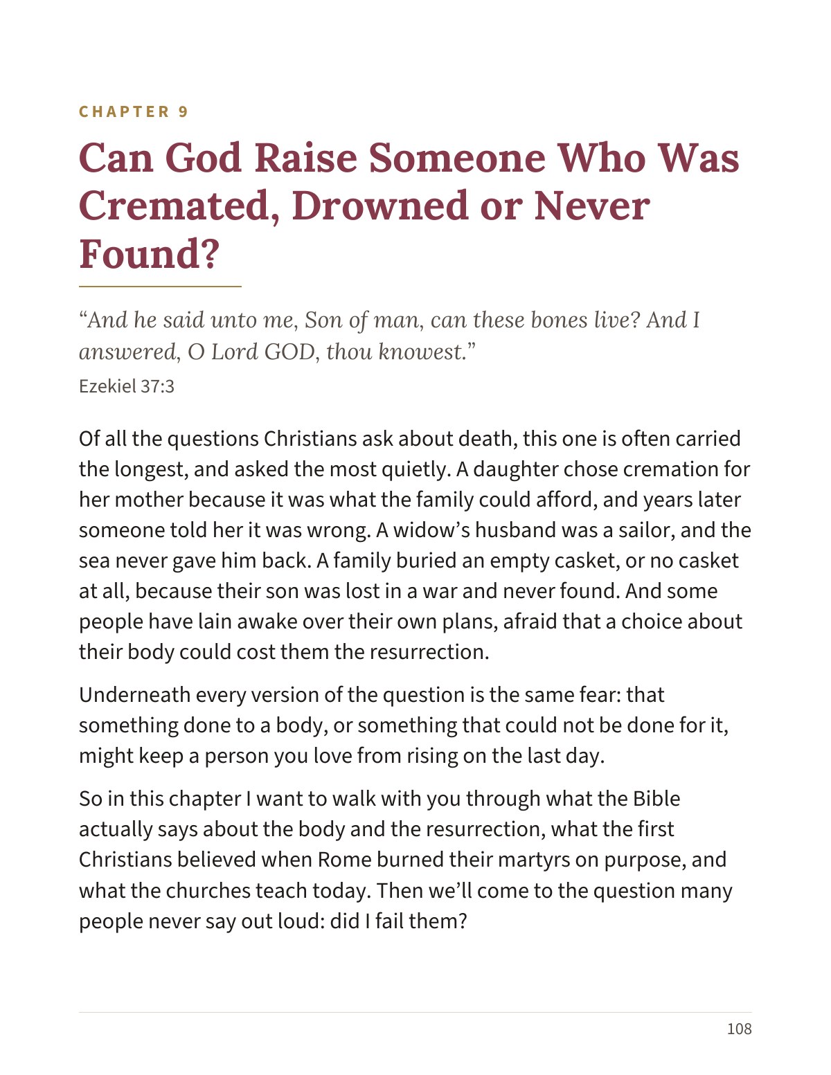 The opening page of chapter 9: Can God Raise Someone Who Was Cremated, Drowned or Never Found?