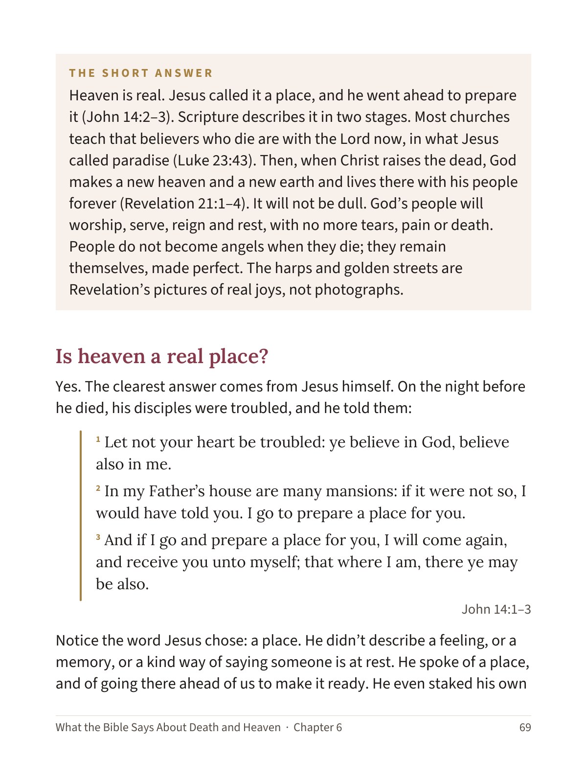 A page with a short answer box: Heaven is real